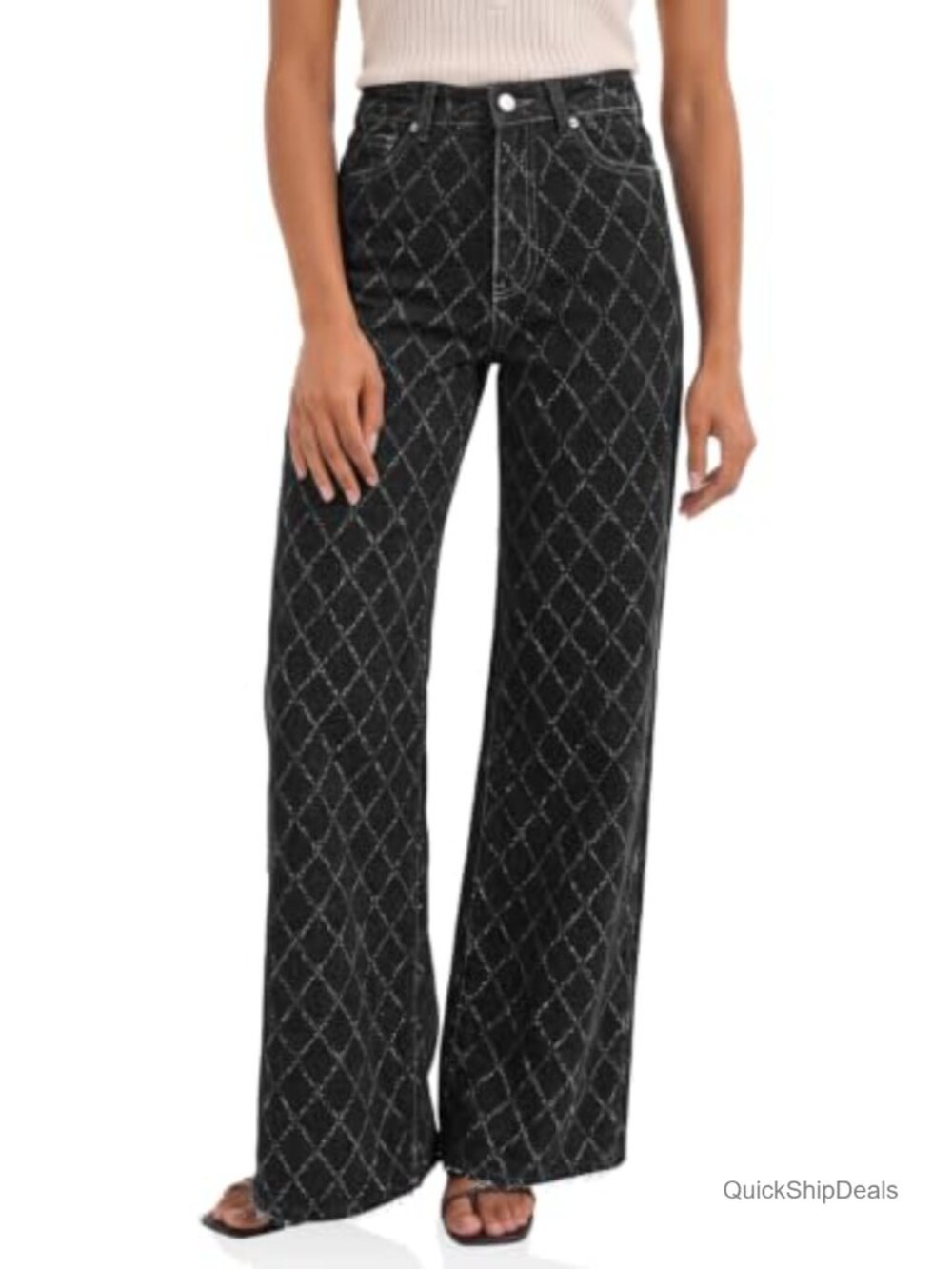 Wide Leg Jeans High Waisted Stretchy Denim Pants Argyle Y2K